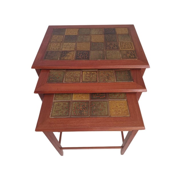 Mid-Century Danish Nesting Tables in Tiled & Teak Frame, 1970s, Set of 3 For Sale - Image 3 of 18