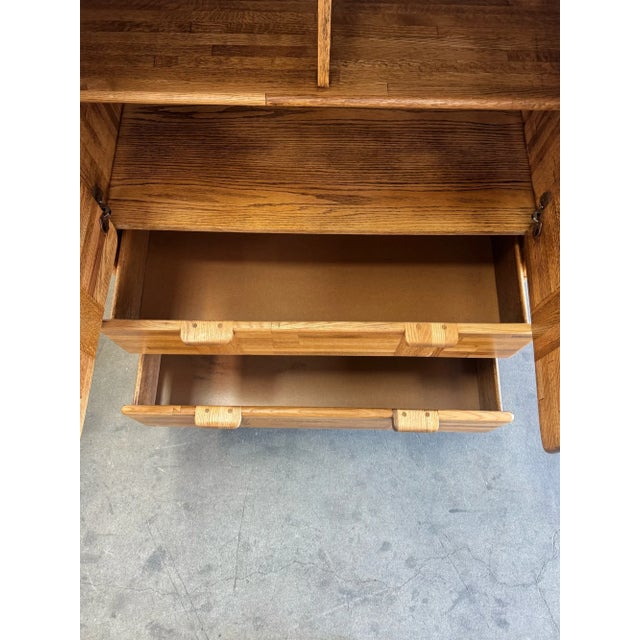 Wood 1980s Post Modern Highboy Dresser in Oak For Sale - Image 7 of 12