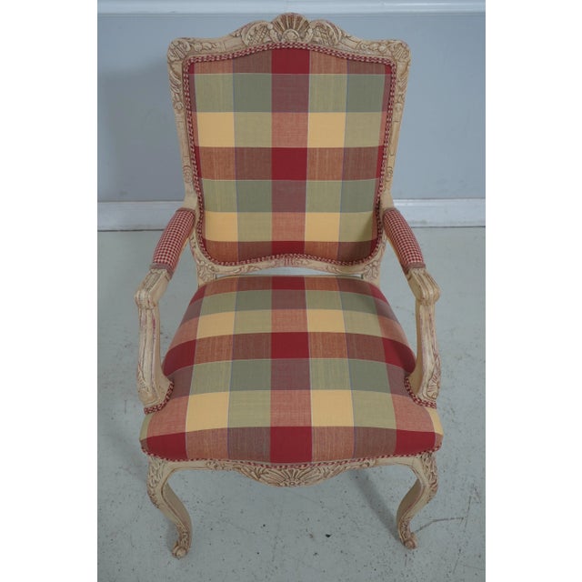 Age: Approx: 30 Years Old Details: Nice Carved Details Quality Construction French Style Clean Plaid Upholstery...