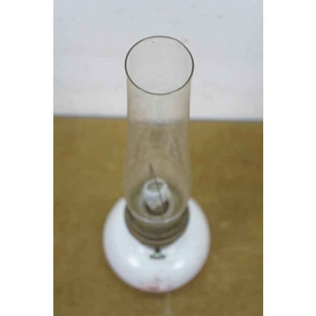 1970's Aladdin #23 Milk Glass Floral Kerosene Hurricane Oil Lamp Lantern 21" For Sale - Image 6 of 15