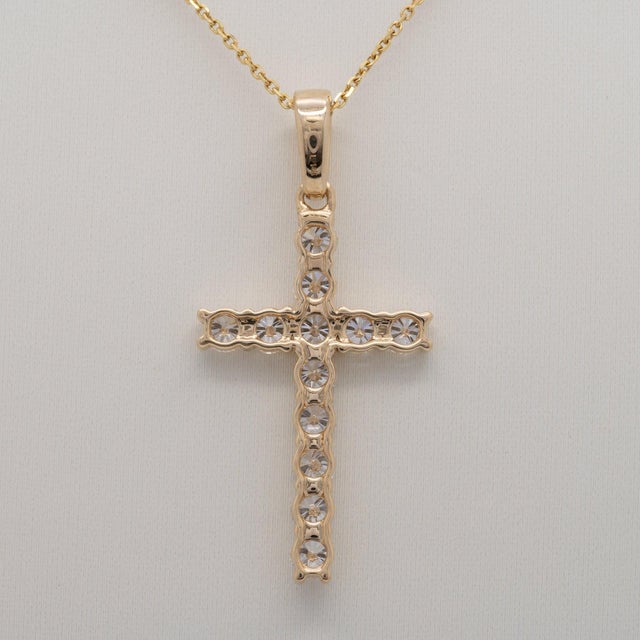 Metal Lab Diamond Cross Pendant in Solid 14k Gold – 3mm Elegant Minimalist Jewelry For Sale - Image 7 of 7
