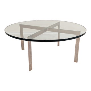 1970s Mid-Century Modern X-Base Round Cocktail Table For Sale