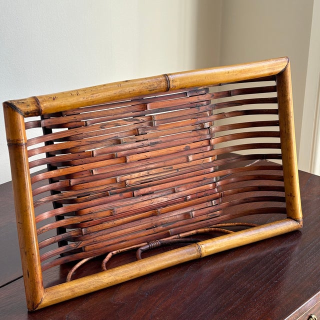 Brown Vintage Bamboo Decorative Tray For Sale - Image 8 of 11