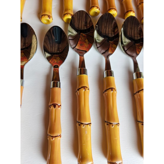 1990s Stylish Faux Bamboo Resin & Stainless Flatware - Service for 8: 40 Pieces For Sale - Image 5 of 7