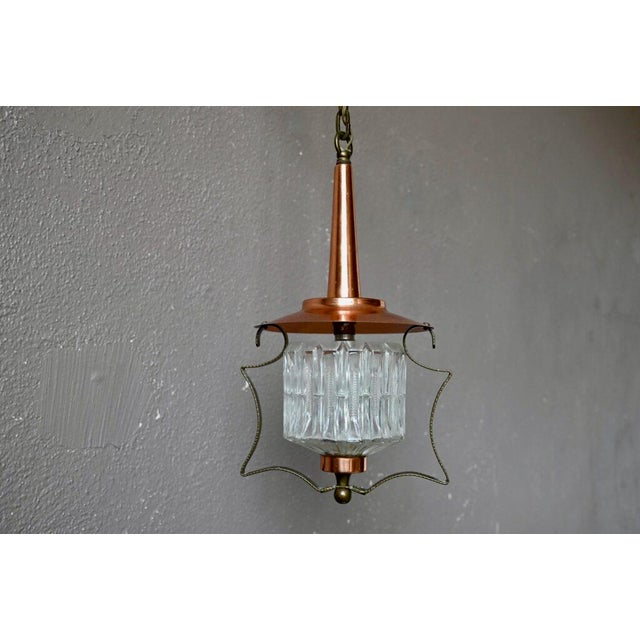 Midcentury Pendant Lamp in Glass and Copper Metal, 1950 For Sale - Image 10 of 14