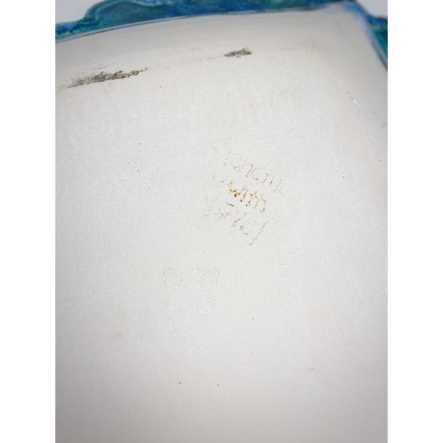 Ceramic Blue-Green Crystalline Glaze Studio Pottery Serving Platter With Sculptural Bowl, 13″ For Sale - Image 7 of 9