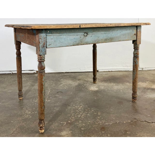 Antique Reclaimed Wood Weathered Blue Painted Table For Sale In Kansas City - Image 6 of 13