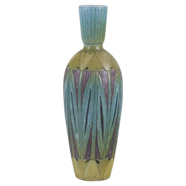 Green Sweden. Ceramic Vase with Polychrome Glaze and Floral Motifs from Upsala Ekeby For Sale - Image 8 of 8