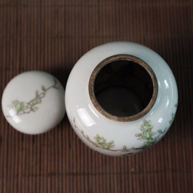 Chinese Small Chinese Famille Rose Porcelain Jar With Crane & Floral Motif, 3.7" For Sale - Image 3 of 9