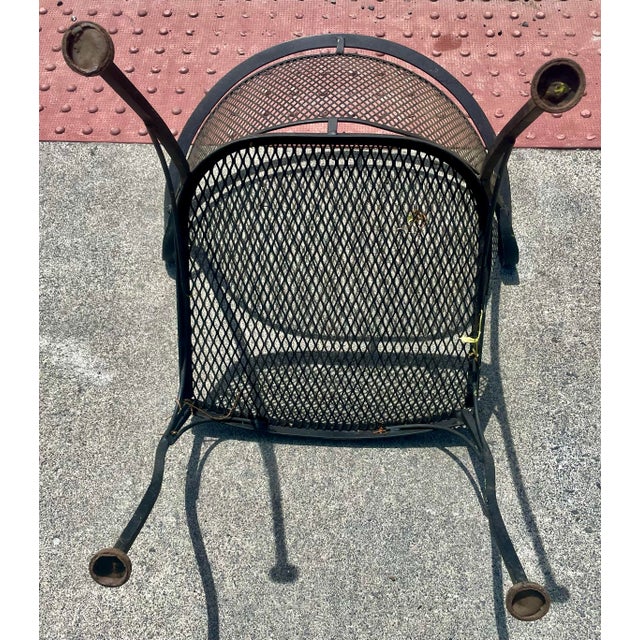 Mid 20th Century Wrought Iron Russell Woodard Pinecrest Barrel Back Mesh Pair of Chairs For Sale - Image 10 of 12