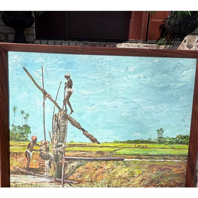 Realism Signed 1975 Oil on Canvas by Pnakash – African Agricultural Labor Scene For Sale - Image 3 of 12
