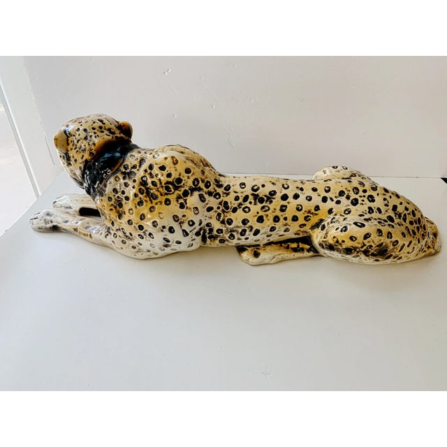 Ceramic Large 1970 California Pottery Leopard Cat Sculpture, Glazed Ceramic Hollywood Regency Icon For Sale - Image 7 of 13