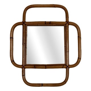 Large Italian Organic Wall Mirror in Rattan and Bamboo, 1970s For Sale