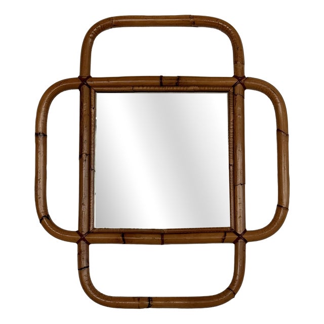 Large Italian Organic Wall Mirror in Rattan and Bamboo, 1970s For Sale