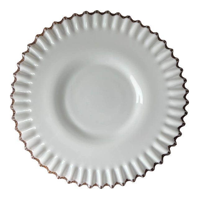 Milk Glass Platter Low Footed With Ruffled Edge For Sale
