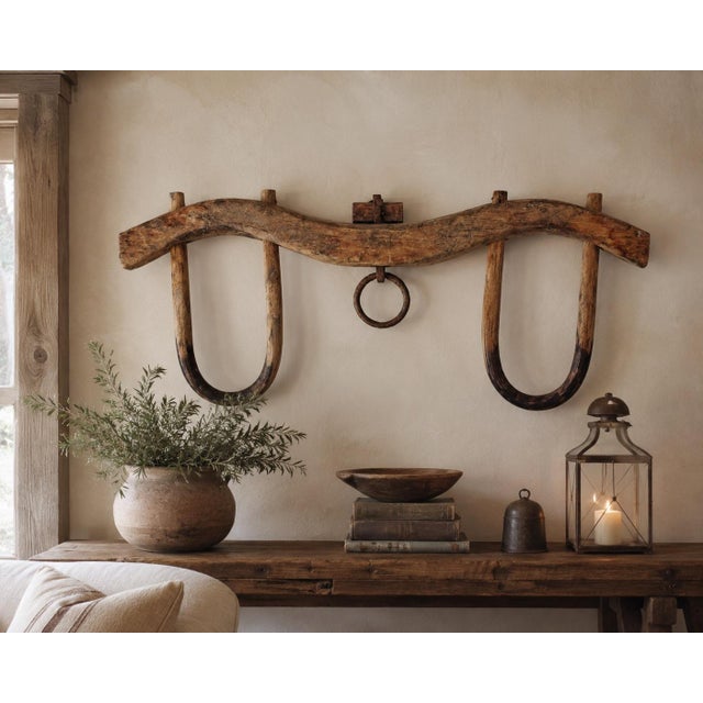 19th Century Hand Hewn Double Ox Yoke With Original Bentwood Bows & Hand Forged Iron Hardware For Sale - Image 12 of 12