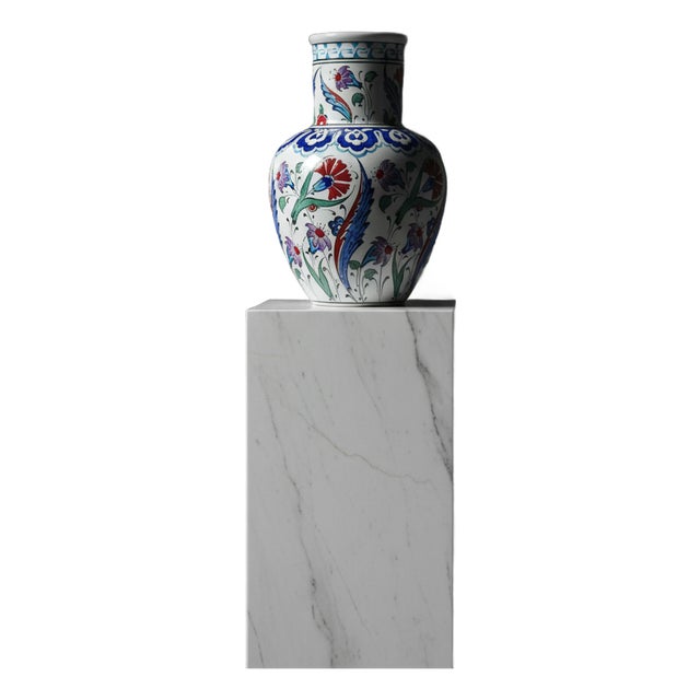 Handmade Ceramic Vase (30cm) – Red Carnation & Blue Saz Leaf Pattern – Classic Iznik Floral Vase For Sale