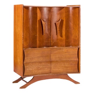 Vladimir Kagan Style Mid Century Walnut Gentlemans Chest Highboy Dresser For Sale