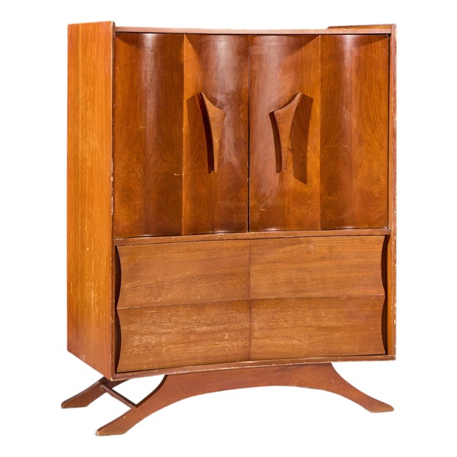 Vladimir Kagan Style Mid Century Walnut Gentlemans Chest Highboy Dresser For Sale