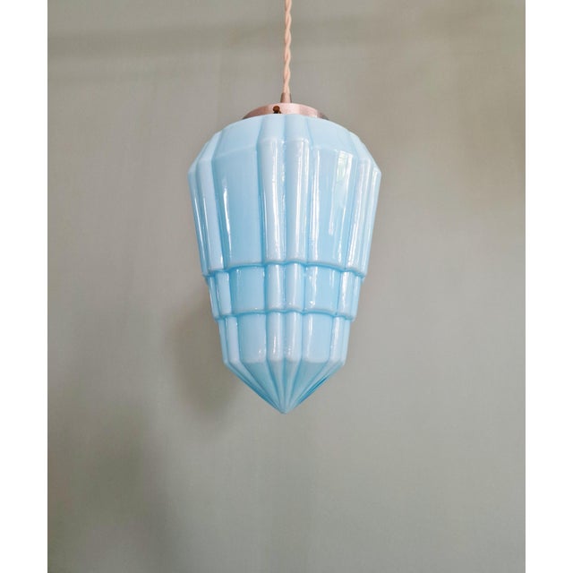 Art Deco Pendant Light in Pressed Molded Opaline Glass and Blue Color, 1920s For Sale - Image 12 of 12