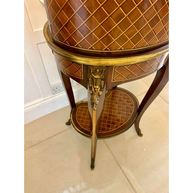 19th Century Antique French Kingwood Parquetry Freestanding Ormolu Ladys Writing Desk Bonheur Du Jour, 1880 For Sale - Image 5 of 16