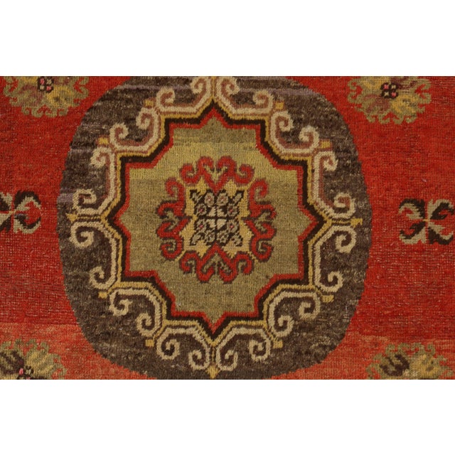 Antique Khotan Rug Red and Beige Medallion Pattern For Sale - Image 4 of 7