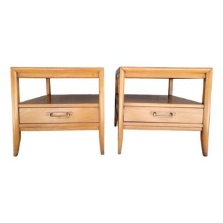 Drexel End Tables With Travertine / Marble Top a Pair For Sale
