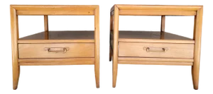 Drexel End Tables With Travertine / Marble Top a Pair
