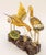 Vintage Chinese Gilt Metal Filigree and Enamel Cranes Figures on Wooden Stand. Mid 20th century circa 1950s Asian fine...