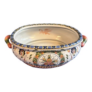 Vintage Chinoiserie Hand Painted Porcelain Bowl by Oriental Accent For Sale