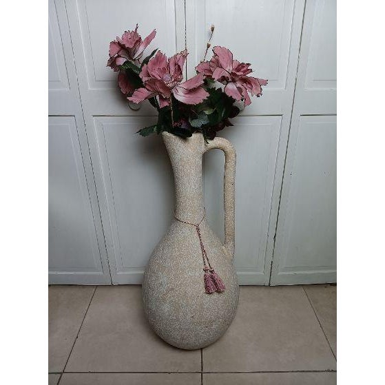 Large off-white textured ceramic floor vase or amphora with a single side handle Style: Rustic Color: off-white...