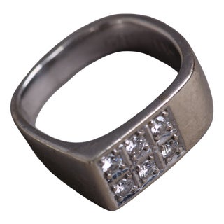 Danish Ring in 14 Karat White Gold with Brilliant-Cut Diamonds, 1970s For Sale