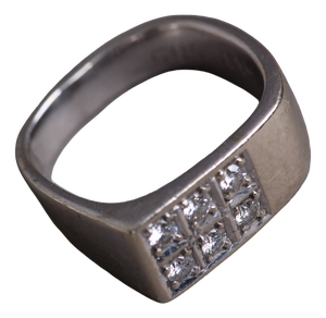 Danish Ring in 14 Karat White Gold with Brilliant-Cut Diamonds, 1970s