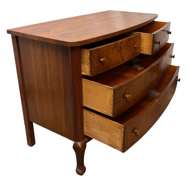 Vintage Traditional Colonial Style Mahogany & Burl Wood Chest of Drawers For Sale - Image 10 of 12