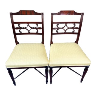 Antique Regency Mahogany Side Chairs With Floral and Reeded Carved Backs Circa 1820 For Sale