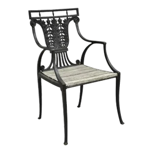 Antique French Regency Style Cast Iron Wooden Slat Garden Arm Chair