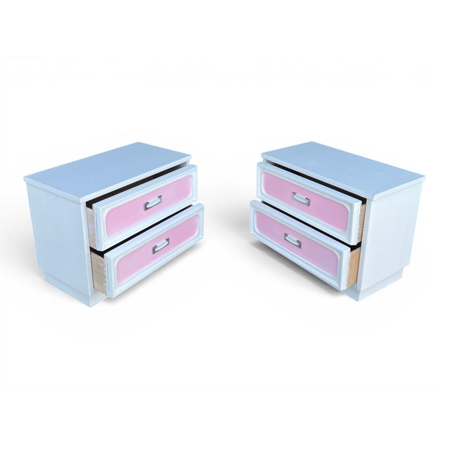 Restored Mid-Century Modern White & Blush Pink Nightstands – A Pair For Sale - Image 9 of 9