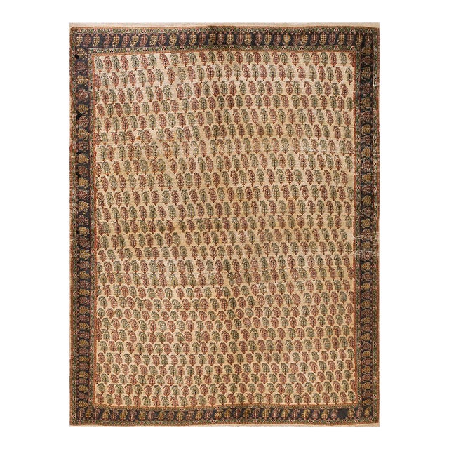 1930s Beige Paisley Antique N. Indian Agra Rug 5'2" X 6'8" Handknotted Wool Carpet For Sale