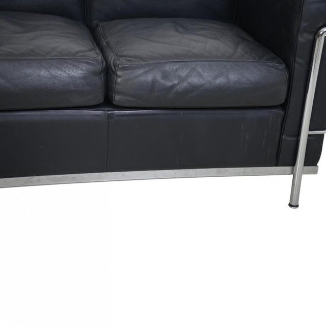 LC2 Three-Seater Sofa in Black Leather by Le Corbusier, 1990s For Sale - Image 9 of 18