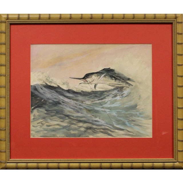 "Swordfish Taking the Bait" Watercolor For Sale