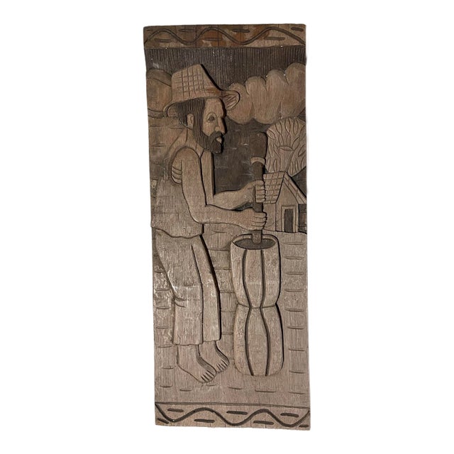 Vintage 1999 Hand-Carved Wooden Folk Art Relief Panel – 27.5” | Chairish