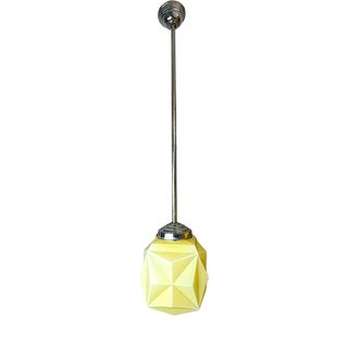 Art Deco Style Cream Opaline Origami Glass Pendant Lamp, 1960s For Sale