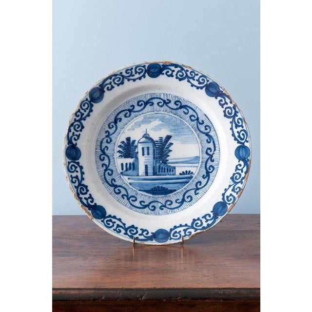 18th Century Dutch Delft Blue and White Landscape Dishes, Set of 2 For Sale - Image 12 of 12