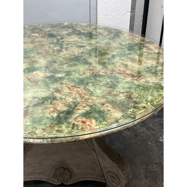Wood I Magnin Hand-Painted Faux Marble With Glass Dining Table, 50 Inches For Sale - Image 7 of 12