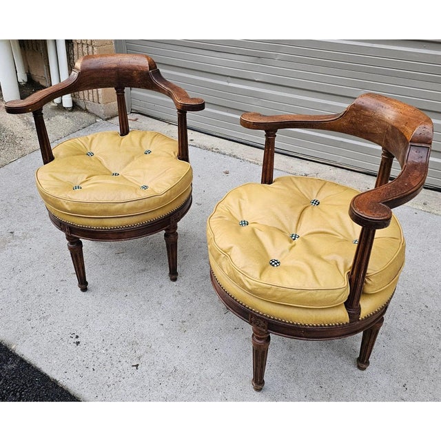 Antique Pair of French Louis XVI Style Swivel Desk Chairs For Sale - Image 11 of 11