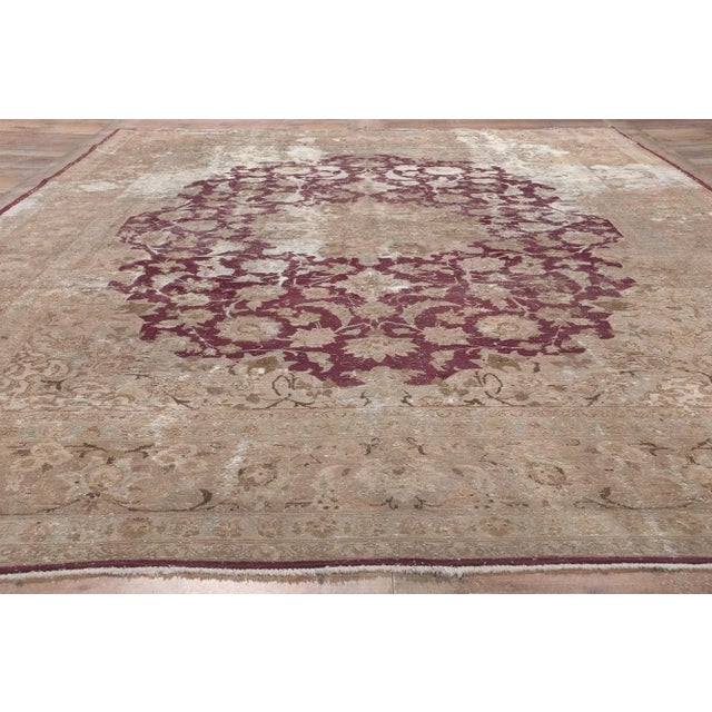 Tan Mid 20th Century Distressed Vintage Persian Kashan Rug, 08'01 X 11'09 For Sale - Image 8 of 10