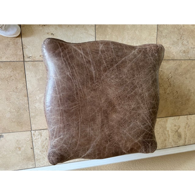 Wood Western Serpentine Distressed Leather Ottoman by Hickory Furniture For Sale - Image 7 of 12