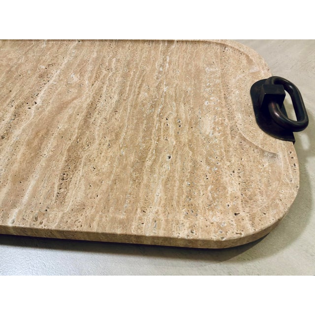 2020s Revelation Modern Travertine Hippodrome Tray For Sale - Image 5 of 5