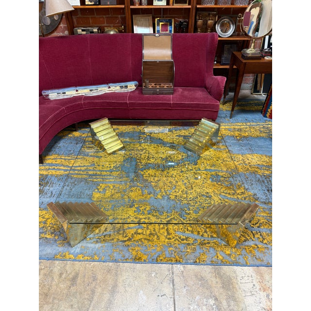 Metal Glass Sculptural Coffee Table With Stepped Pedestal Bases For Sale - Image 7 of 8