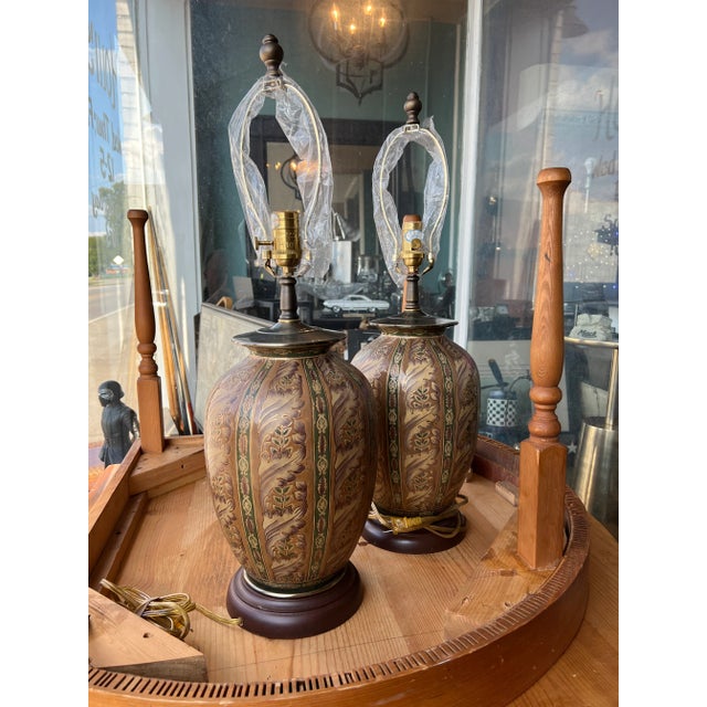 Wood 1990s Wood Base Ginger Jar Lamps - a Pair For Sale - Image 7 of 9